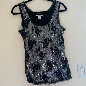 WHBM Black Lace Silver Sequince Tank Top Size M